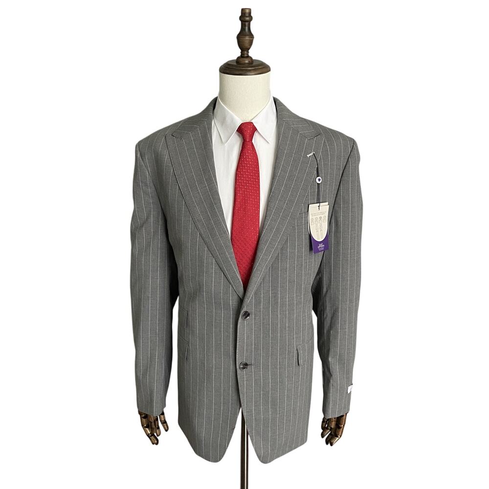 Tayion Suit Jacket Men's 44L Acontour Lined Stretch Fabric Grey Stripe NWT